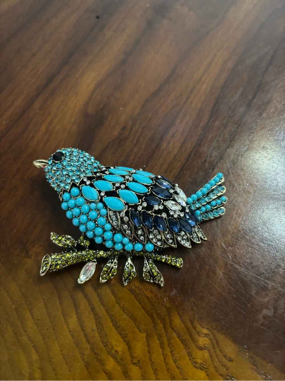 Turquoise Crystal Bird Brooch - Decorative Bird Pin